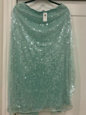 Old Navy Sequin Overlay Mint Green Women’s Skirt Tall Large NWT
